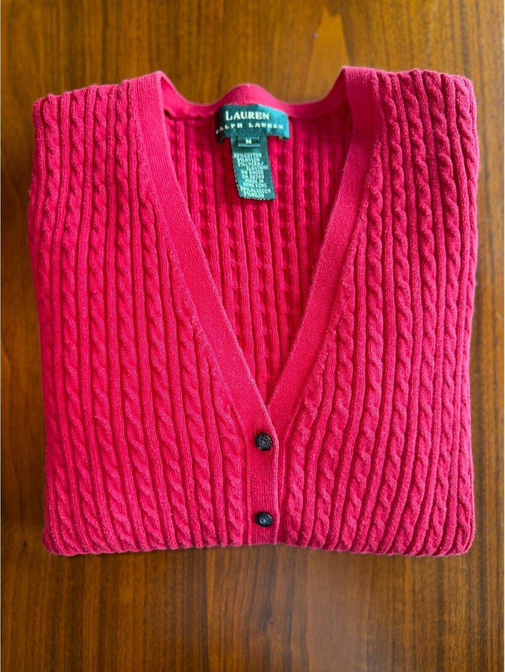 Lauren Ralph Lauren Women's Red Cable Knit Button-Up Cardigan Sweater - Size M